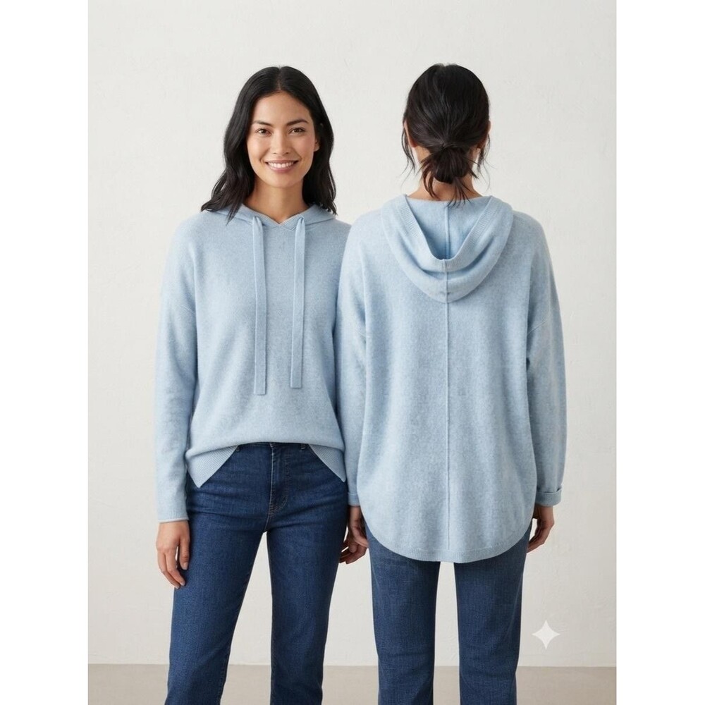 Subtle Luxury‎ Sweater Womens S/M Blue 100% Cashmere Hooded V Neck Pullover